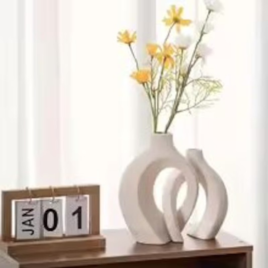 Modern Nordic Style Ceramic Vase for Home Decor, Boho Flower Vases for Living Room Shelf, Set of 2